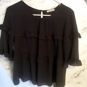 Pleione Ruffle Tier Blouse – Black – Size Medium